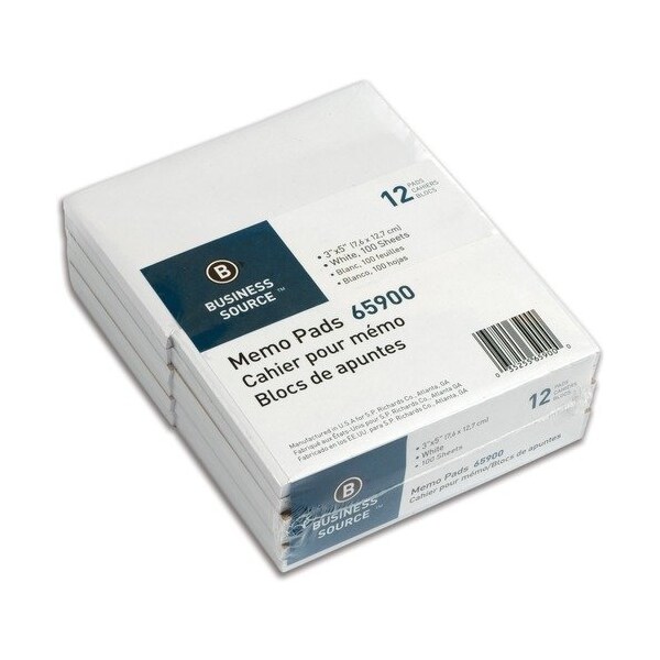 Business Source Memo Pads, Unruled, 15lb., 3inx5in, 100 Sheets, WE BSN65900 - main